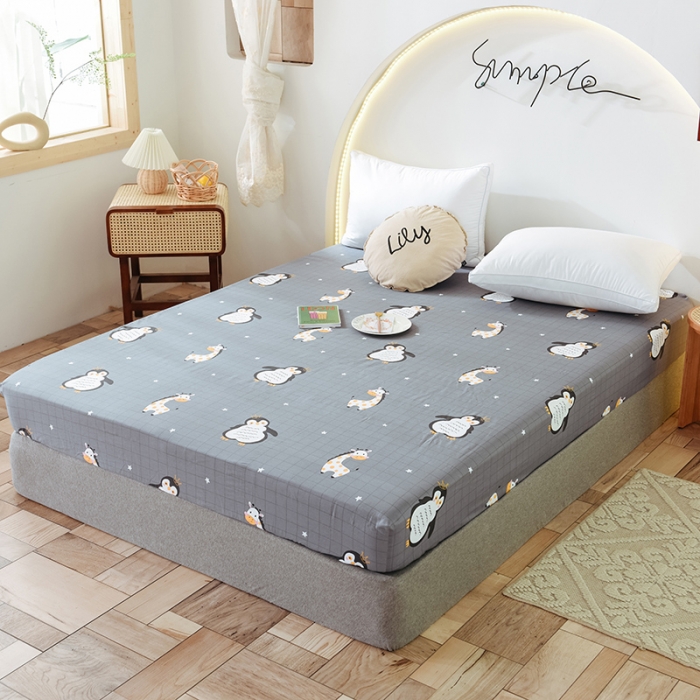 91家纺网 家纺一手货源 找家纺 甜之梦 新款12868全棉印花系列单床笠（可接缺角异型） 萌企鹅