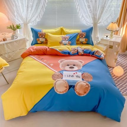 金爱家 2023新款大版卡通磨毛四件套 快乐熊