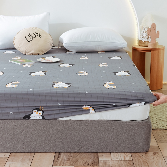 91家纺网 家纺一手货源 找家纺 甜之梦 新款12868全棉印花系列单床笠（可接缺角异型） 萌企鹅