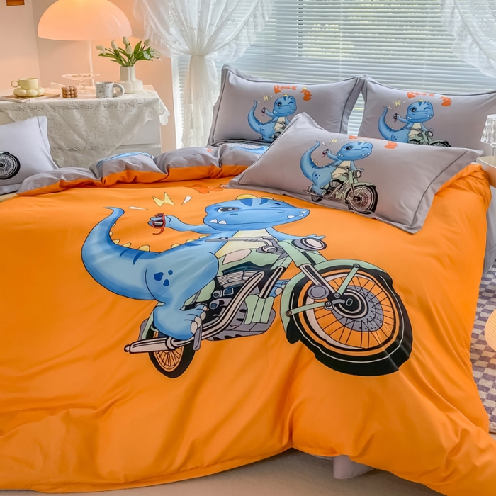 91家纺网 家纺一手货源 找家纺 金爱家 2023新款大版卡通磨毛四件套 快乐至上