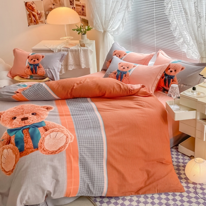 91家纺网 家纺一手货源 找家纺 金爱家 2023新款大版卡通磨毛四件套 帕布熊