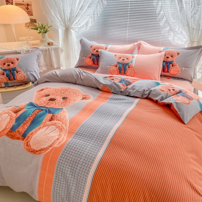 91家纺网 家纺一手货源 找家纺 金爱家 2023新款大版卡通磨毛四件套 帕布熊