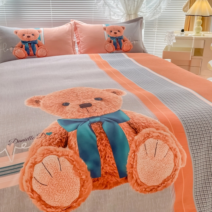 91家纺网 家纺一手货源 找家纺 金爱家 2023新款大版卡通磨毛四件套 帕布熊