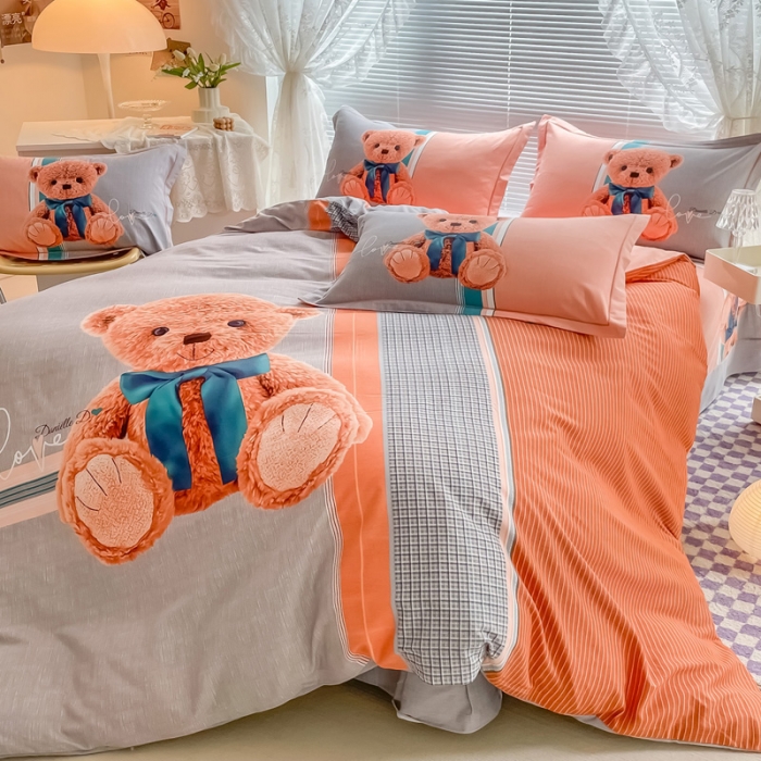 91家纺网 家纺一手货源 找家纺 金爱家 2023新款大版卡通磨毛四件套 帕布熊