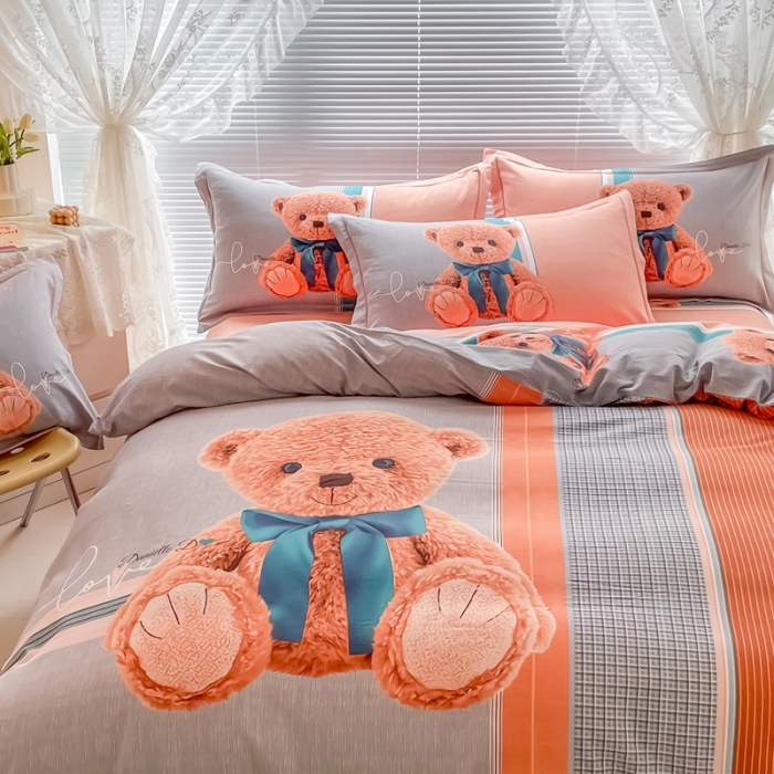 91家纺网 家纺一手货源 找家纺 金爱家 2023新款大版卡通磨毛四件套 帕布熊