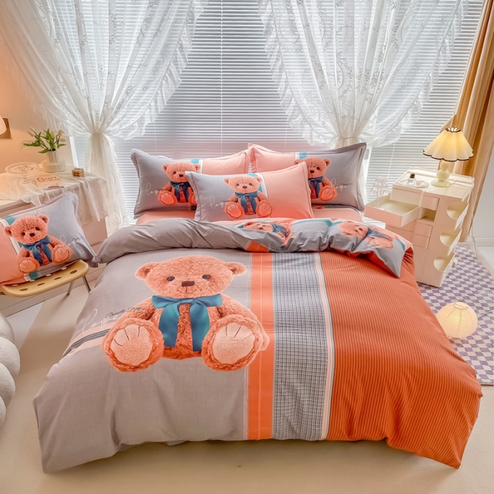 91家纺网 家纺一手货源 找家纺 金爱家 2023新款大版卡通磨毛四件套 帕布熊