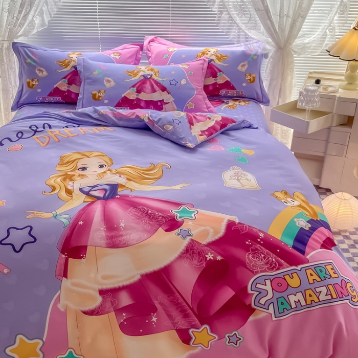 91家纺网 家纺一手货源 找家纺 金爱家 2023新款大版卡通磨毛四件套 阳光公主