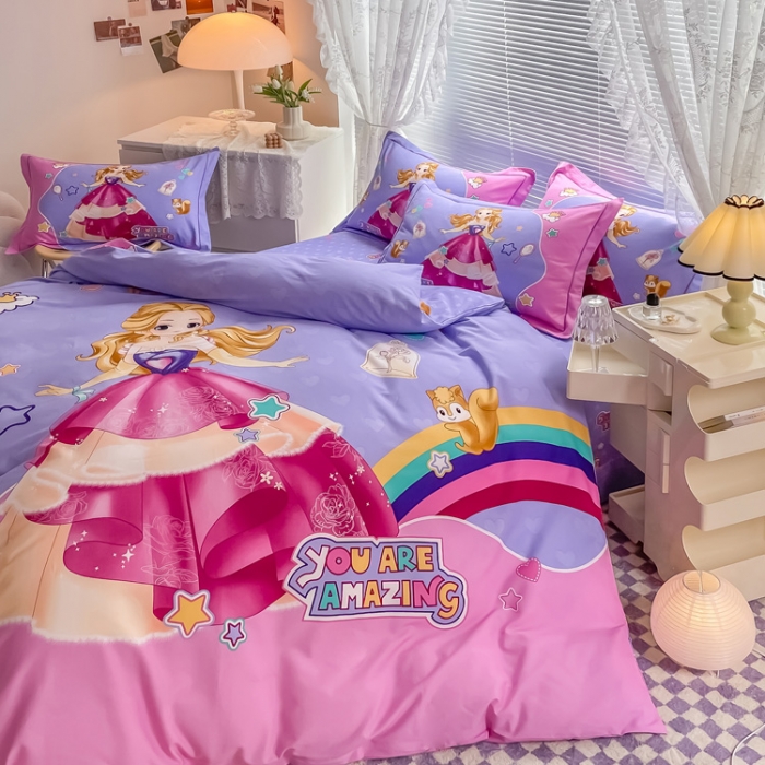 91家纺网 家纺一手货源 找家纺 金爱家 2023新款大版卡通磨毛四件套 阳光公主