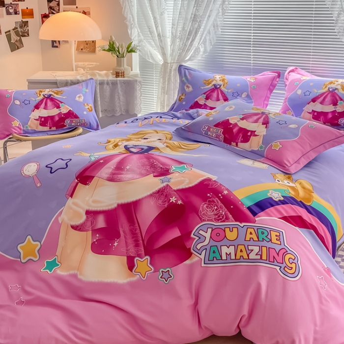 91家纺网 家纺一手货源 找家纺 金爱家 2023新款大版卡通磨毛四件套 阳光公主