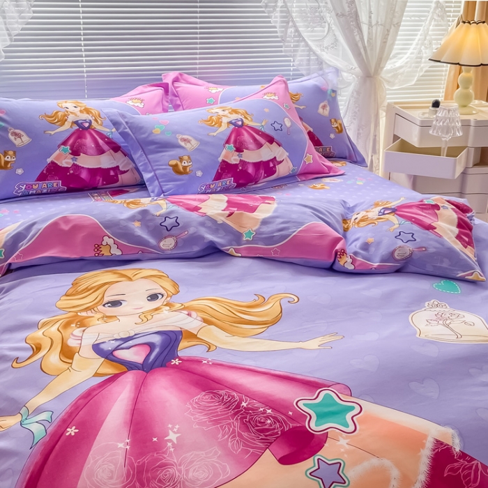 91家纺网 家纺一手货源 找家纺 金爱家 2023新款大版卡通磨毛四件套 阳光公主