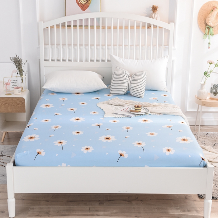 91家纺网 家纺一手货源 找家纺 甜之梦 新款12868全棉印花系列单床笠（可接缺角异型） 小雏菊-蓝