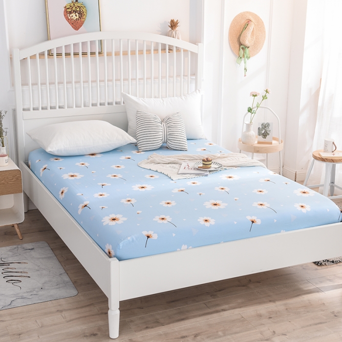 91家纺网 家纺一手货源 找家纺 甜之梦 新款12868全棉印花系列单床笠（可接缺角异型） 小雏菊-蓝