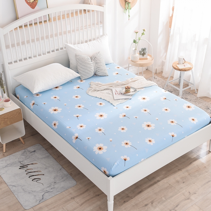 91家纺网 家纺一手货源 找家纺 甜之梦 新款12868全棉印花系列单床笠（可接缺角异型） 小雏菊-蓝