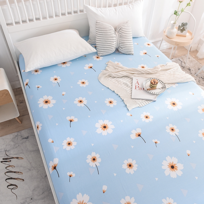 91家纺网 家纺一手货源 找家纺 甜之梦 新款12868全棉印花系列单床笠（可接缺角异型） 小雏菊-蓝