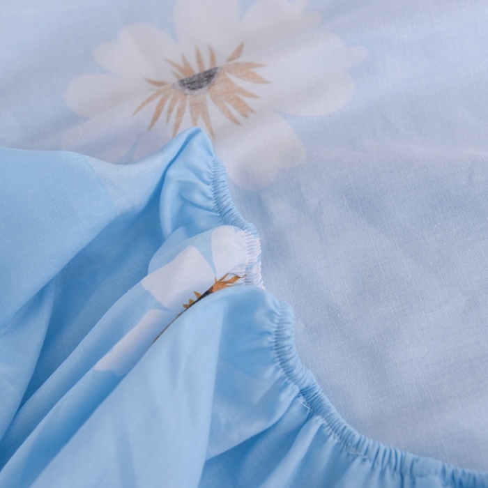 91家纺网 家纺一手货源 找家纺 甜之梦 新款12868全棉印花系列单床笠（可接缺角异型） 小雏菊-蓝