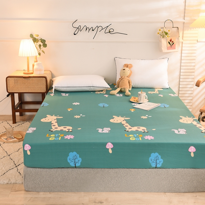 91家纺网 家纺一手货源 找家纺 甜之梦 新款12868全棉印花系列单床笠（可接缺角异型） 小鹿精灵绿