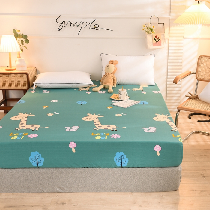 91家纺网 家纺一手货源 找家纺 甜之梦 新款12868全棉印花系列单床笠（可接缺角异型） 小鹿精灵绿