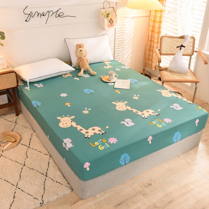 91家纺网 家纺一手货源 找家纺 甜之梦 新款12868全棉印花系列单床笠（可接缺角异型） 小鹿精灵绿