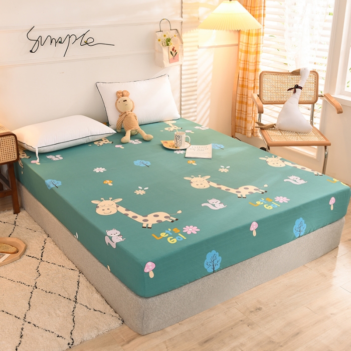 91家纺网 家纺一手货源 找家纺 甜之梦 新款12868全棉印花系列单床笠（可接缺角异型） 小鹿精灵绿