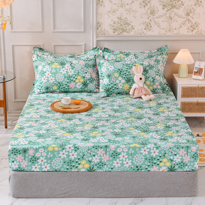 91家纺网 家纺一手货源 找家纺 甜之梦 新款12868全棉印花系列单床笠（可接缺角异型） 雨霖铃绿