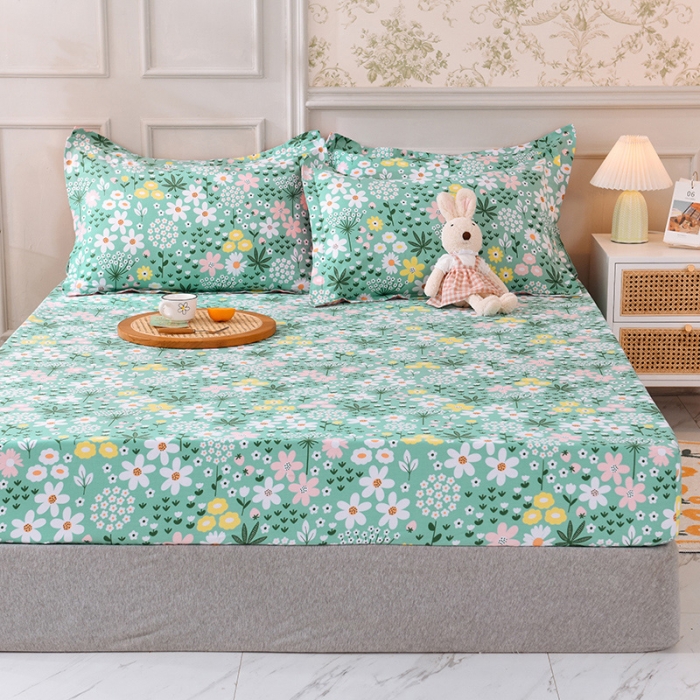 91家纺网 家纺一手货源 找家纺 甜之梦 新款12868全棉印花系列单床笠（可接缺角异型） 雨霖铃绿