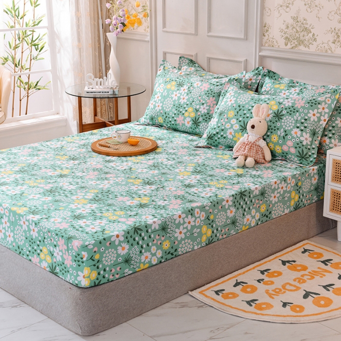 91家纺网 家纺一手货源 找家纺 甜之梦 新款12868全棉印花系列单床笠（可接缺角异型） 雨霖铃绿