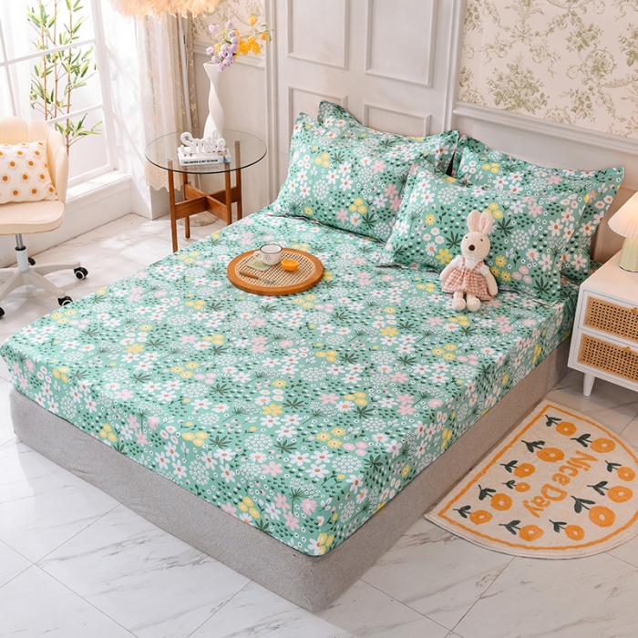 91家纺网 家纺一手货源 找家纺 甜之梦 新款12868全棉印花系列单床笠（可接缺角异型） 雨霖铃绿