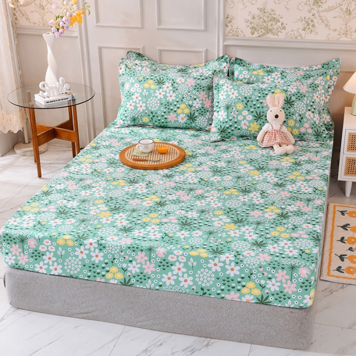 91家纺网 家纺一手货源 找家纺 甜之梦 新款12868全棉印花系列单床笠（可接缺角异型） 雨霖铃绿