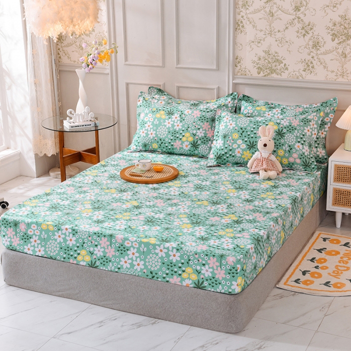 91家纺网 家纺一手货源 找家纺 甜之梦 新款12868全棉印花系列单床笠（可接缺角异型） 雨霖铃绿