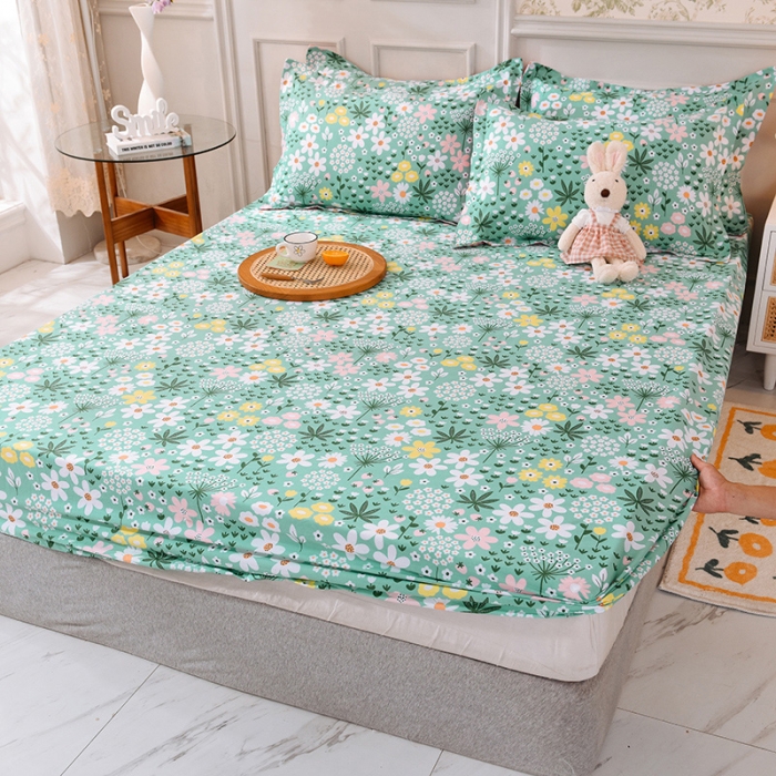 91家纺网 家纺一手货源 找家纺 甜之梦 新款12868全棉印花系列单床笠（可接缺角异型） 雨霖铃绿