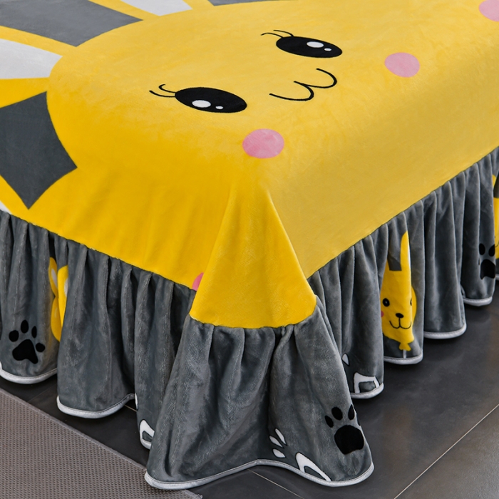 91家纺网 家纺一手货源 找家纺 馨梦缘2025直播爆款8.5斤牛奶绒四件套加厚保暖床裙 可爱兔