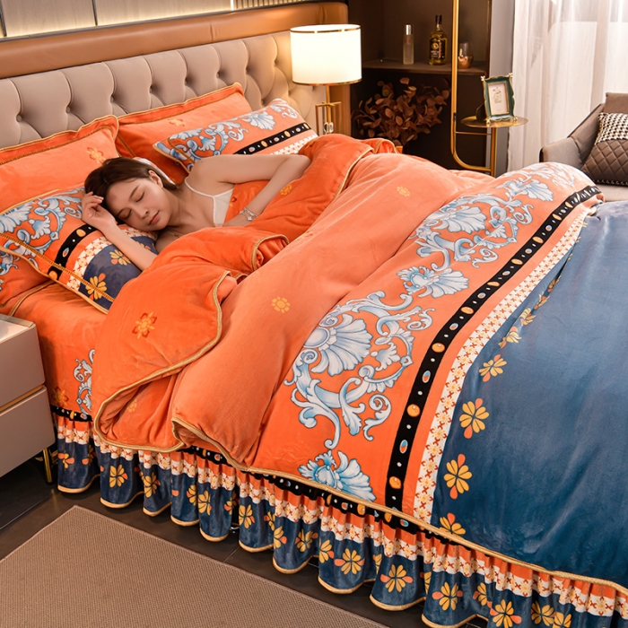 91家纺网 家纺一手货源 找家纺 馨梦缘2025直播爆款8.5斤牛奶绒四件套加厚保暖床裙金貂绒 北欧之恋