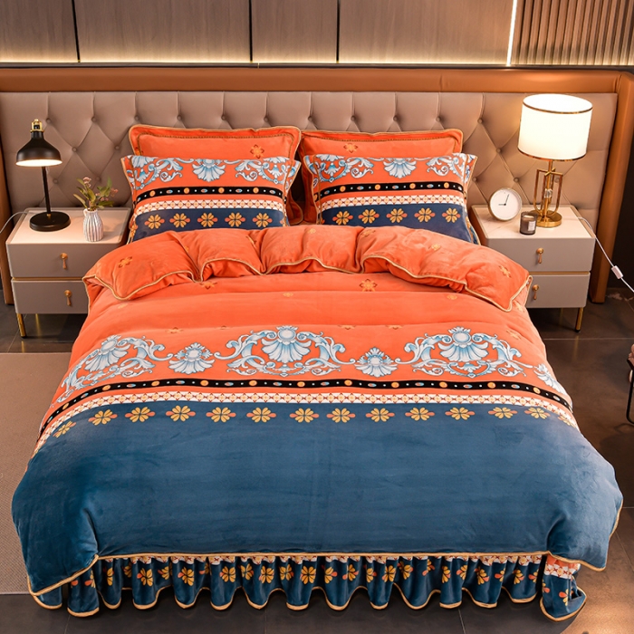 91家纺网 家纺一手货源 找家纺 馨梦缘2025直播爆款8.5斤牛奶绒四件套加厚保暖床裙金貂绒 北欧之恋