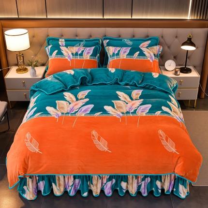 馨梦缘2025直播爆款8.5斤牛奶绒四件套加厚保暖床裙金貂绒 清羽