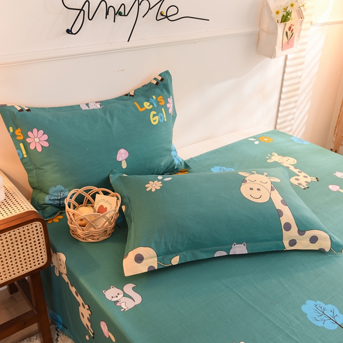 91家纺网 家纺一手货源 找家纺 甜之梦 2025新款12868全棉印花系列单品枕套 小鹿精灵绿