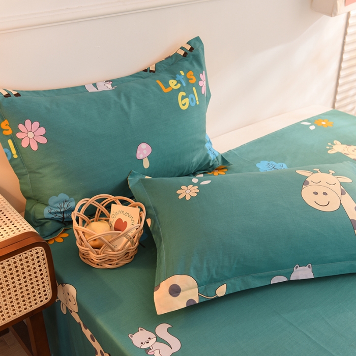 91家纺网 家纺一手货源 找家纺 甜之梦 2025新款12868全棉印花系列单品枕套 小鹿精灵绿