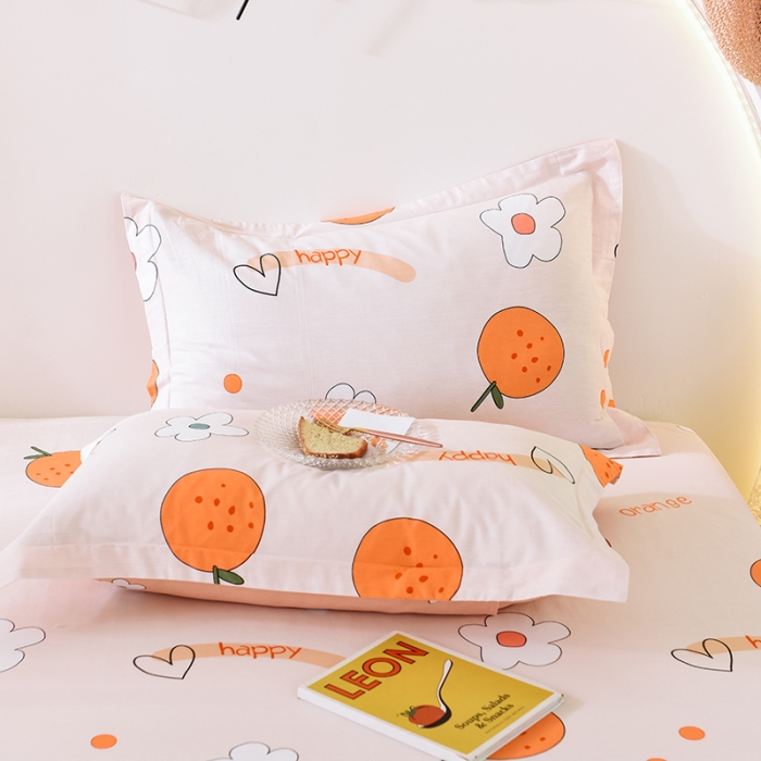 91家纺网 家纺一手货源 找家纺 甜之梦 2025新款12868全棉印花系列单品枕套 心想事橙