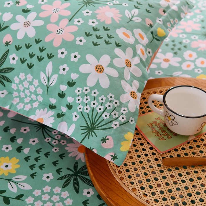 91家纺网 家纺一手货源 找家纺 甜之梦 2025新款12868全棉印花系列单品枕套 雨霖铃绿