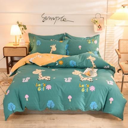 91家纺网 家纺一手货源 找家纺 甜之梦 2025新款纯棉印花12868四件套 小鹿精灵绿