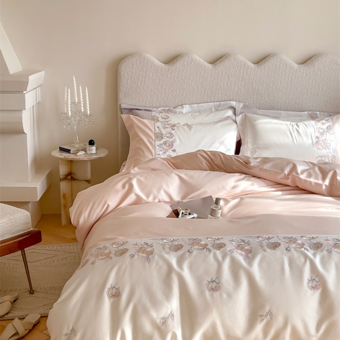 91家纺网 家纺一手货源 找家纺 鹿班 2022新款100支长绒棉四件套 莫奈2 新荔粉