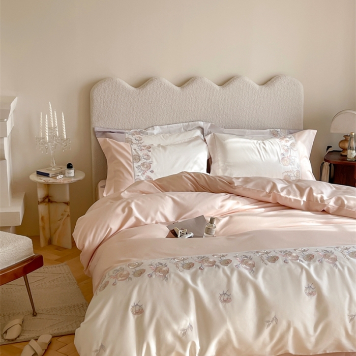 91家纺网 家纺一手货源 找家纺 鹿班 2022新款100支长绒棉四件套 莫奈2 新荔粉