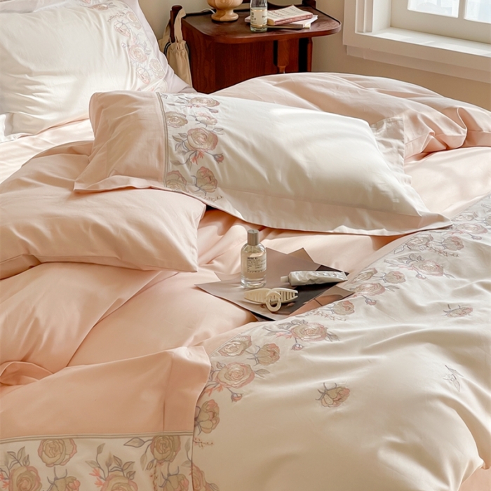 91家纺网 家纺一手货源 找家纺 鹿班 2022新款100支长绒棉四件套 莫奈2 新荔粉