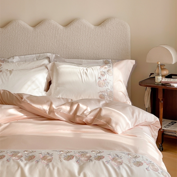 91家纺网 家纺一手货源 找家纺 鹿班 2022新款100支长绒棉四件套 莫奈2 新荔粉