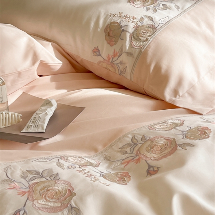 91家纺网 家纺一手货源 找家纺 鹿班 2022新款100支长绒棉四件套 莫奈2 新荔粉