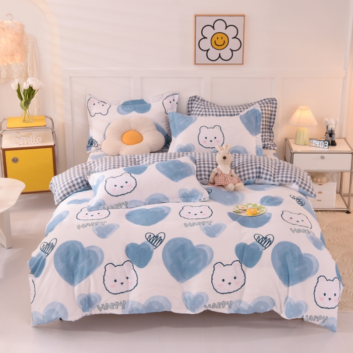 91家纺网 家纺一手货源 找家纺 甜之梦 2025新款纯棉印花12868四件套 爱心熊