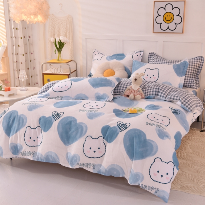 91家纺网 家纺一手货源 找家纺 甜之梦 2025新款纯棉印花12868四件套 爱心熊