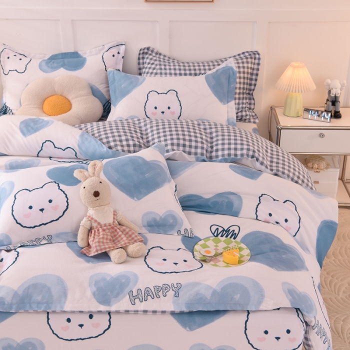 91家纺网 家纺一手货源 找家纺 甜之梦 2025新款纯棉印花12868四件套 爱心熊