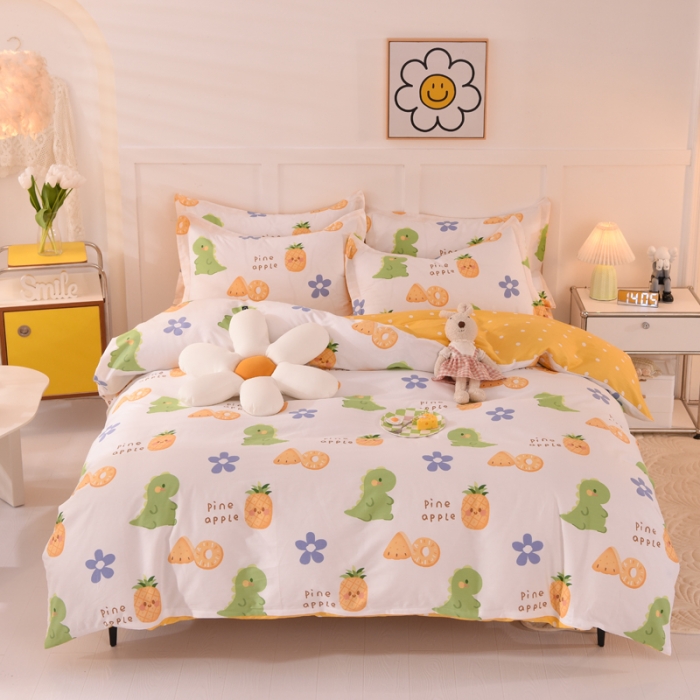 91家纺网 家纺一手货源 找家纺 甜之梦 2025新款纯棉印花12868四件套 菠萝萌龙