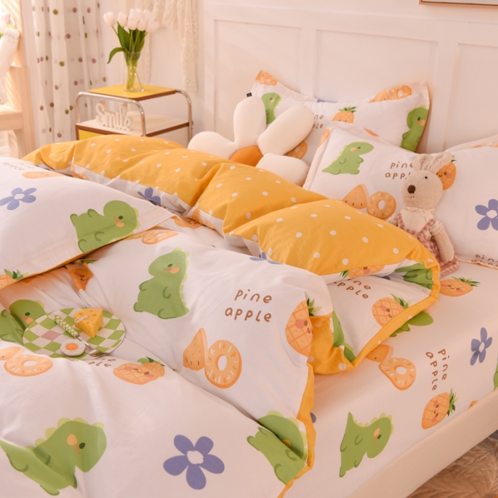 91家纺网 家纺一手货源 找家纺 甜之梦 2025新款纯棉印花12868四件套 菠萝萌龙