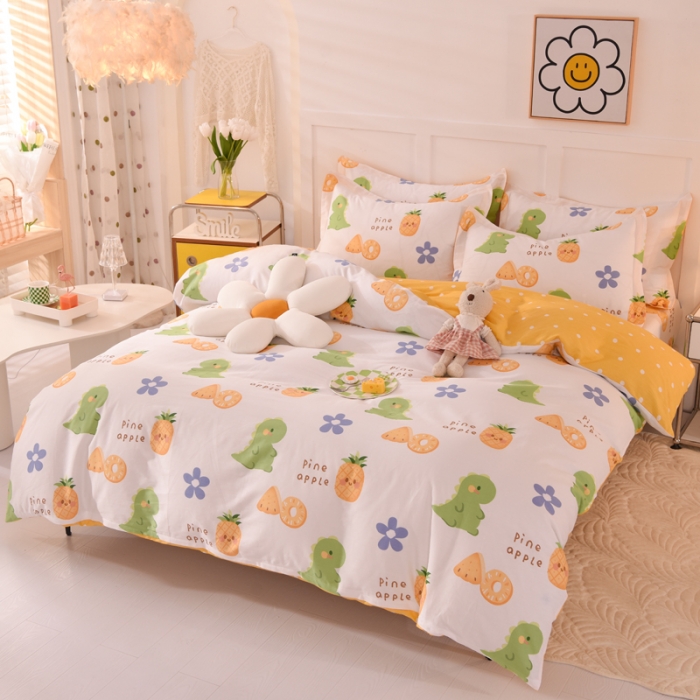 91家纺网 家纺一手货源 找家纺 甜之梦 2025新款纯棉印花12868四件套 菠萝萌龙